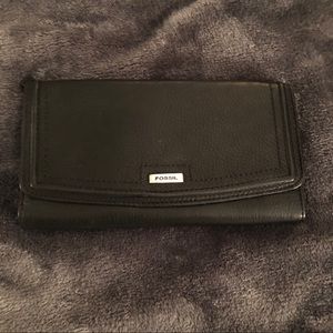 Fossil Black Leather Card & Checkbook Wallet